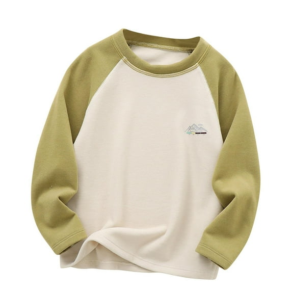 Riecok Boys Long Sleeve T-Shirt Round Neck Solod Color Pullover Fall Casual Base Blouses for Boys Girls Green 7 Years