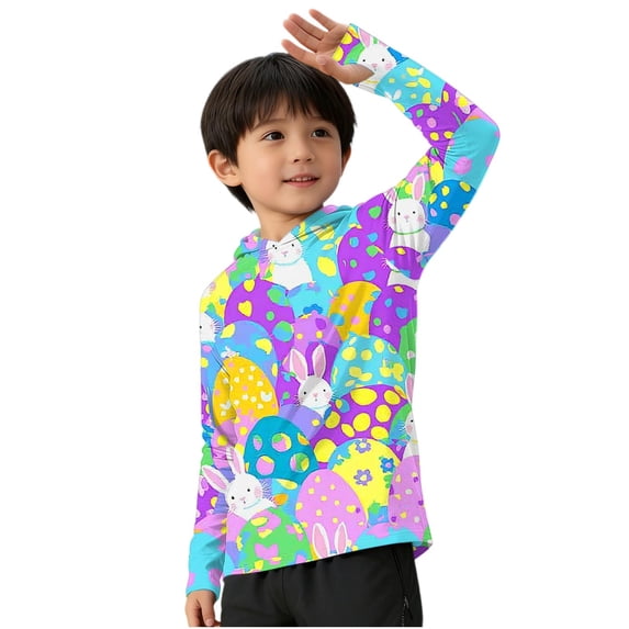 Riecok Boys Rash Guard Hoodie Long Sleeve Sun Protection Pullover Lightweight Breathable Shirts Workout Running Clothing Sky Blue 140