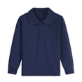 thumbnail image 1 of Riecok Boys School Uniform Shirts Lapel Collared Solid Button up Blouse Long Sleeve Lightweight Pullover Tops, 1 of 3