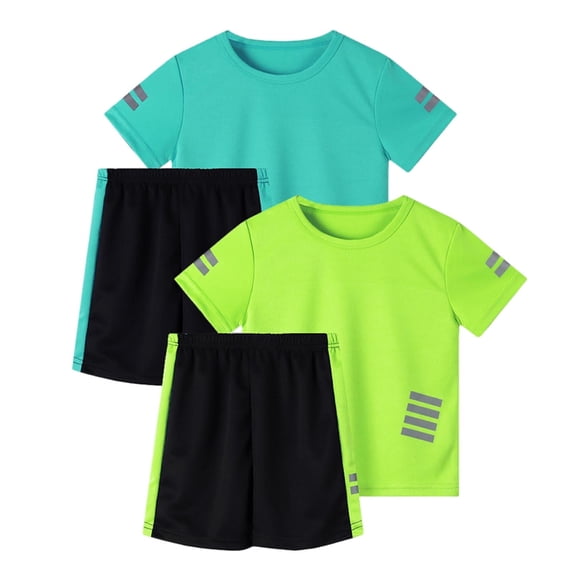 Riecok Boys Short Set Tracksuits Breathable Short Sleeve T Shirt Shorts Mesh Set of 2 Workout Outfits Sportwear Clothes
