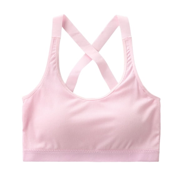 Riecok Bra for Girls with Padding Supportive Everday Bra Racerback Lightweight Breathable Training Bras Pink 130/M