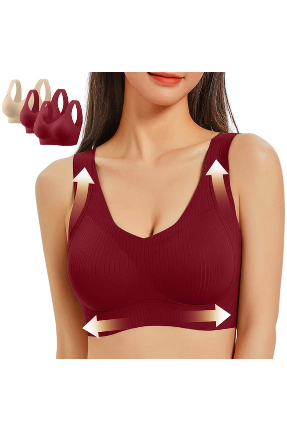 Bras for Older Women with Sagging Breasts Wireless Plus Size 3 Pack Seamless Bras with Support Push up Liftup Sport Bras