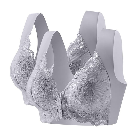 Riecok Bras for Women Front Closure Lace 2 Pack Wireless Bras Plus Size Seamless Bras Breathable Comfortable Bras