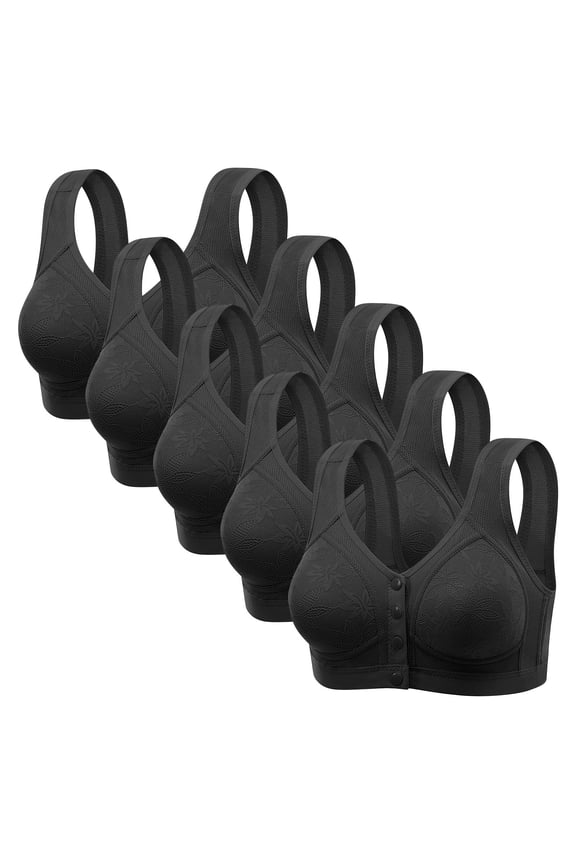 Bras for Women Plus Size 5 Pack Front Closure Wireless Bras with Support Push up Stretch Everyday Bras