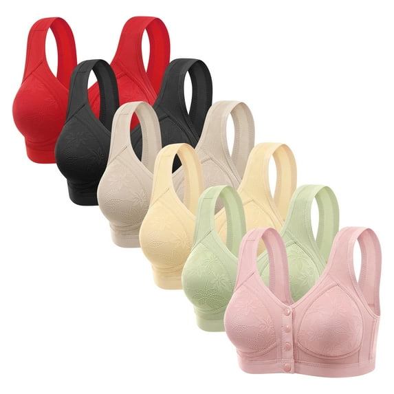 Riecok Bras for Women Plus Size Front Closure 6 Pack Wireless Bras with Support Push up Stretch Sport Bras