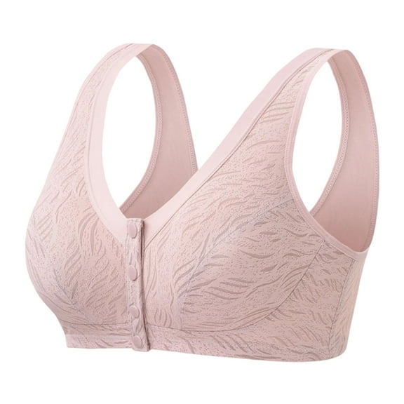 Riecok Bras for Women Plus Size Front Closure Seamless Gathered Soft Breathable Daliy Sport Bras Pink XXL