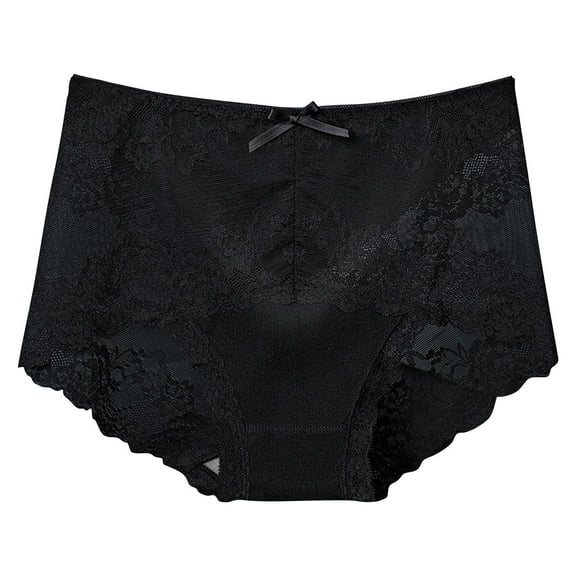 Riecok Briefs for Women Plus Size Lace Stretch Solid Breathable Safety Pants Black L