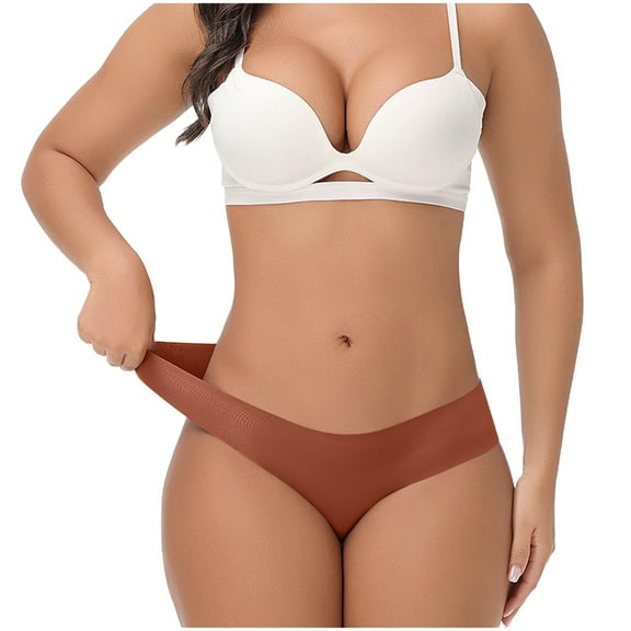 Riecok Briefs for Women Plus Size Stretch Plus Size Solid Breathable Soft Comfortable Briefs Brown M