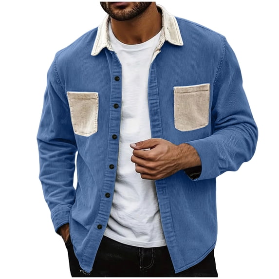 Riecok Button down Jacket for Men Long Sleeve Lapel Coats with Pockets Stylish Clothes for Home Office Hiking