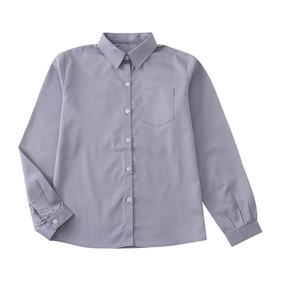 Riecok Button down Shirts Girls White Lapel Collared Solid Blouse Long Sleeve Basic Dress Tops with Pocket