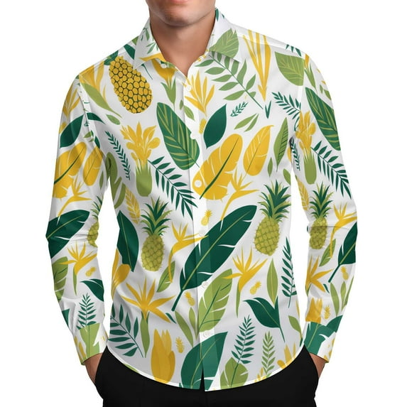 Riecok Button up Shirt Men Hawaiian Lapel Long Sleeve Holiday Printing Comfortable Casual Fashion Mens Clothes Multicolor 3XL