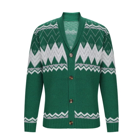 qelini Cardigan Sweaters for Men Christmas V Neck Knitted Sweaters Printed Long Sleeve Tops Trendy Casual Outerwear