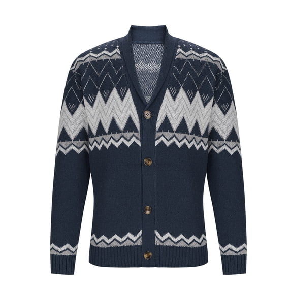 qelini Cardigan Sweaters for Men Christmas V Neck Knitted Sweaters Printed Long Sleeve Tops Trendy Casual Outerwear