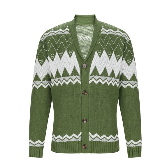 qelini Cardigan Sweaters for Men Christmas V Neck Knitted Sweaters Printed Long Sleeve Tops Trendy Casual Outerwear