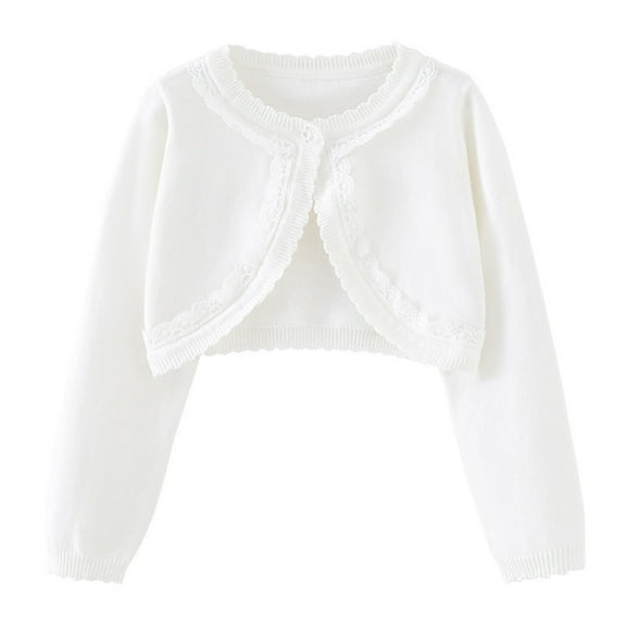 Riecok Cardigan for Girls Crewneck Long Sleeve Hollow out Solid Color One Button Dress Cover Ups White 18 Months