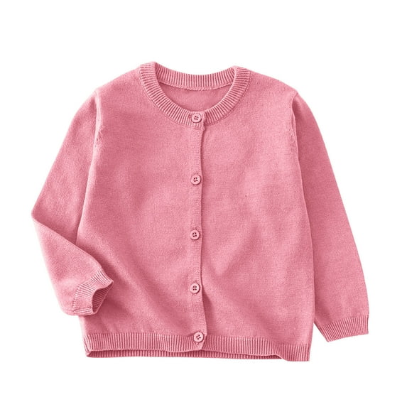 Riecok Cardigan for Girls Crewneck Long Sleeve Knit Solid Color Button down Kint Sweaters Pink 9-10 Years