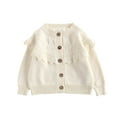 thumbnail image 1 of Riecok Cardigan for Kids Girl Crewneck Long Sleeve Solid Color Ruffle Winter Knit Tops for Little Girl Kids Beige 6 Mon Yearshs, 1 of 8