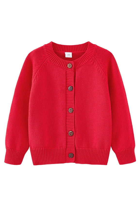 Cardigan for Kids Girl Crewneck Long Sleeve Solid Color Winter Knit Tops for Little Girl Kids Red 90