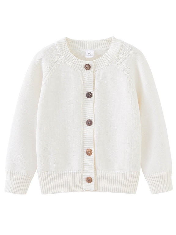 Cardigan for Kids Girl Crewneck Long Sleeve Solid Color Winter Knit Tops for Little Girl Kids White 90