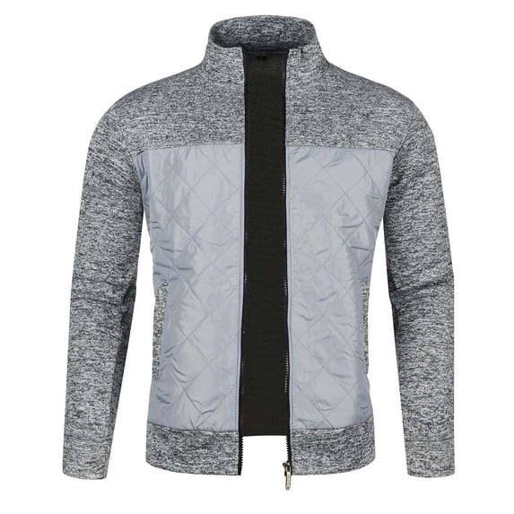 Riecok Cardigan for Men Long Sleeve Collared Zipper Coat Knitted Outdoors Warm Clothes Gray M