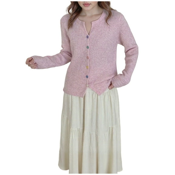 qelini Cardigans for Women Crewneck Sweaters Solid Button down Long Sleeve Tops Dressy Casual Outerwear