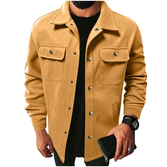 Riecok Cargo Jacket Men Long Sleeve Button down Coats Lapel Collar Jackets Casual Fall Outerwear with Pocket 2XL