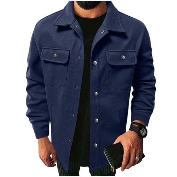 Riecok Cargo Jacket Men Long Sleeve Button down Coats Lapel Collar Jackets Casual Fall Outerwear with Pocket 3XL