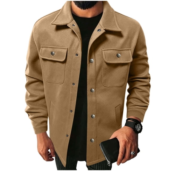 Riecok Cargo Jacket Men Long Sleeve Button down Coats Lapel Collar Jackets Casual Fall Outerwear with Pocket XL