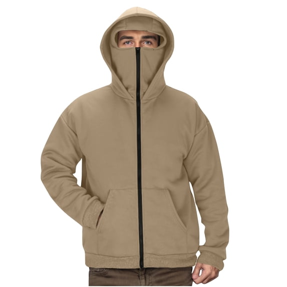 Riecok Cargo Jackets for Men Long Sleeve Hooded Jackets Zip Up Coats with Pockets and Mask Cozy Trendy Outetwear