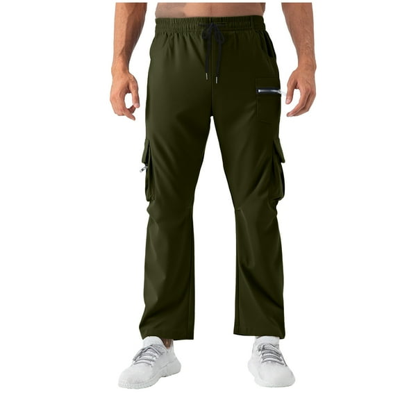 Riecok Cargo Pants for Men Elastic Waist Drawstring Solid Color Active Athletic Casual Cargo Pants with Pocket Army Green XXL