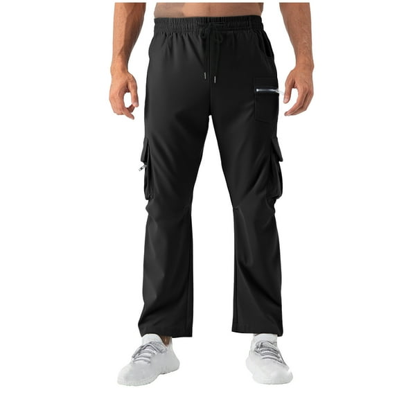 Riecok Cargo Pants for Men Elastic Waist Drawstring Solid Color Active Athletic Casual Cargo Pants with Pocket Black L