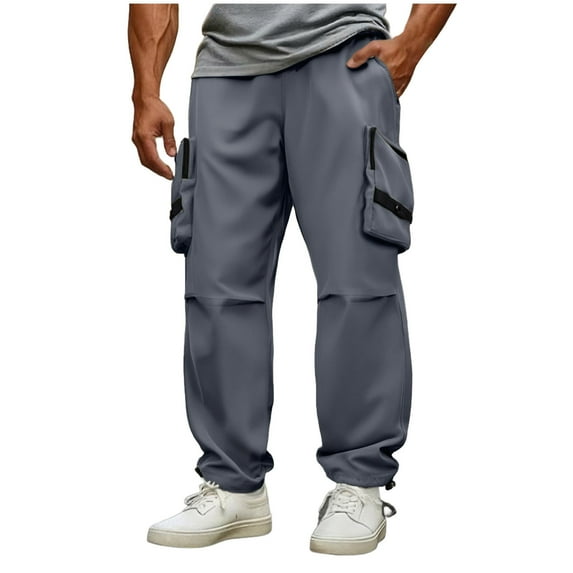 Riecok Cargo Pants for Men Straight Leg Baggy Multi Pockets Pants Solid Quick Dry Trousers Dark Gray L