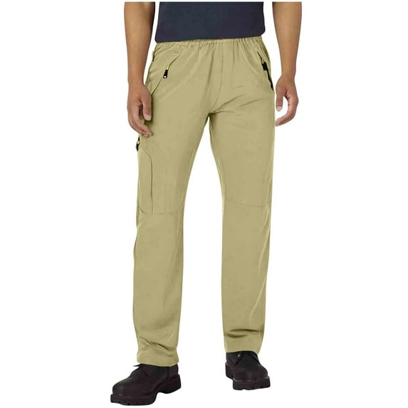 Riecok Cargo Pants for Men Waterproof Lightweight Zipper Pockets Pants Solid Work Trousers Khaki XL