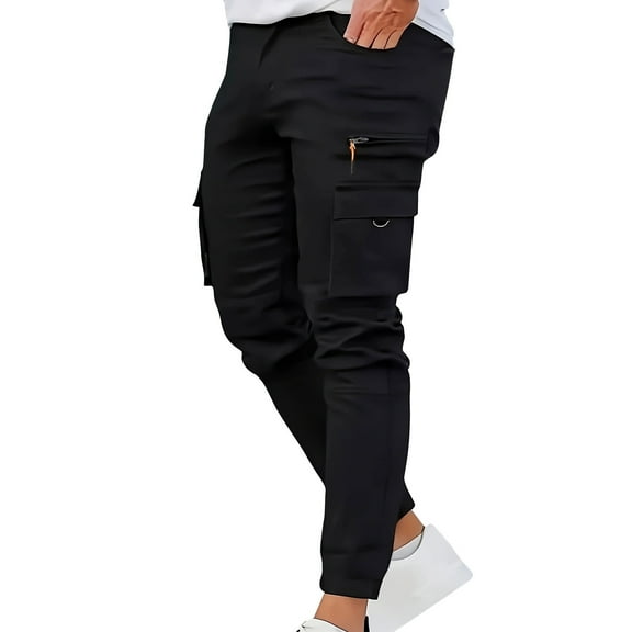 Riecok Cargo Sweatpants for Men Drawstring Elastic Waist Baggy Pants Solid Athletic Track Pants Black M