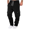 thumbnail image 1 of Riecok Cargo Sweatpants for Men Elastic Waist Drawstring Pants Pull on Tapered Sweat Pant Solid Hiking Fall Trouser with Pockets Black 2XL, 1 of 7