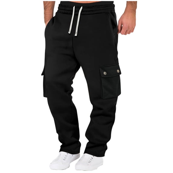Riecok Cargo Sweatpants for Men Elastic Waist Drawstring Pants Pull on Tapered Sweat Pant Solid Hiking Fall Trouser with Pockets Black 2XL