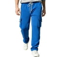 thumbnail image 1 of qelini Cargo Sweatpants for Men Elastic Waist Drawstring Pants Solid Straight Leg Pants Casual Trendy Trousers, 1 of 8