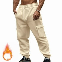Riecok Cargo Sweatpants for Men Elastic Waist Drawstring Solid Color Active Athletic Casual Cargo Pants with Pocket Khaki M