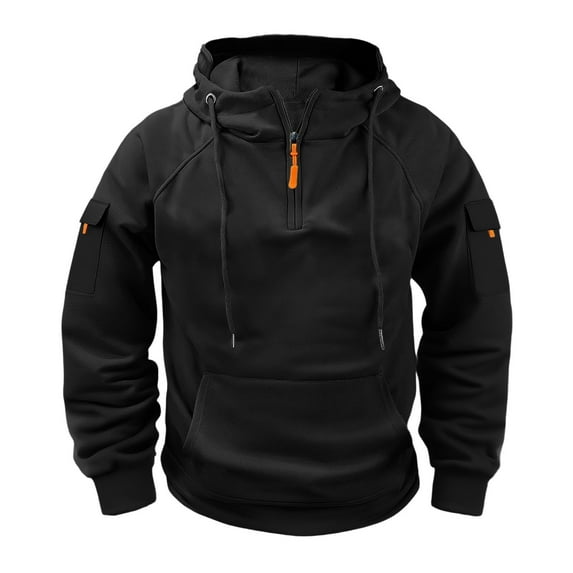 Riecok Cargo Sweatshirts for Men Long Sleeve Hooded Jackets Zip Up Coats with Pockets Solid Casual Trendy Clothes Drawstring