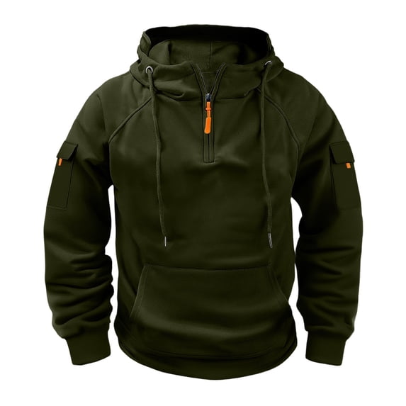 Riecok Cargo Sweatshirts for Men Long Sleeve Hooded Jackets Zip Up Coats with Pockets Solid Casual Trendy Clothes Drawstring