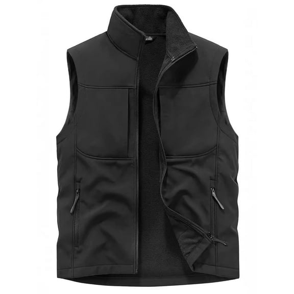 Riecok Cargo Vest for Men Stand up Collar Sleeveless Jackets Fleece Zip up Coats with Pockets Casual Athletic Outerwear