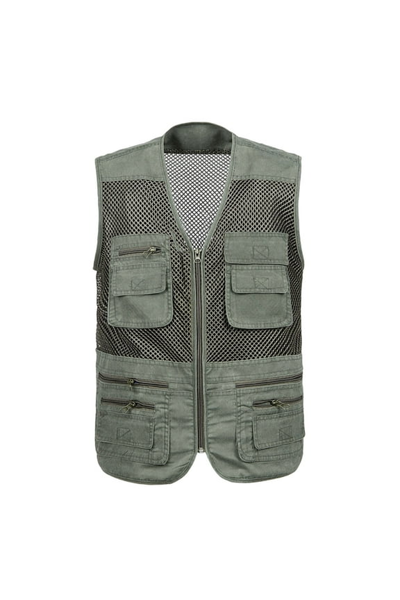 Cargo Vest for Men V Neck Sleeveless Jackets Zip up Coats with Multiple Pockets Casual Warm Outerwear