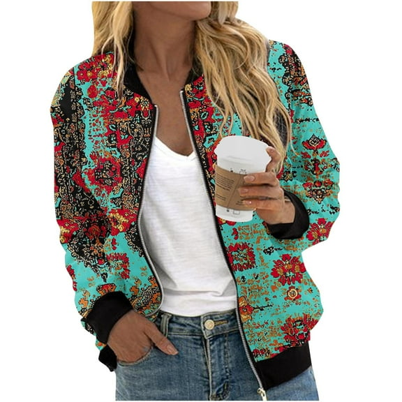 Riecok Casual Jackets for Women Long Sleeve Jackets Zip Up Coats with Pockets Cute Printed Stylish Cozy Outerwear