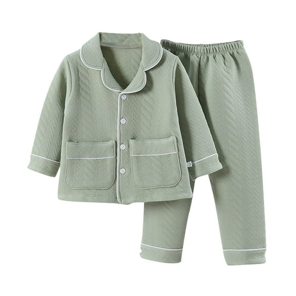 Riecok Children Outfit Sets Long Sleeve Solid Color Button down Collared Topss and Long Pants Soft Comfortable Warm Homewear