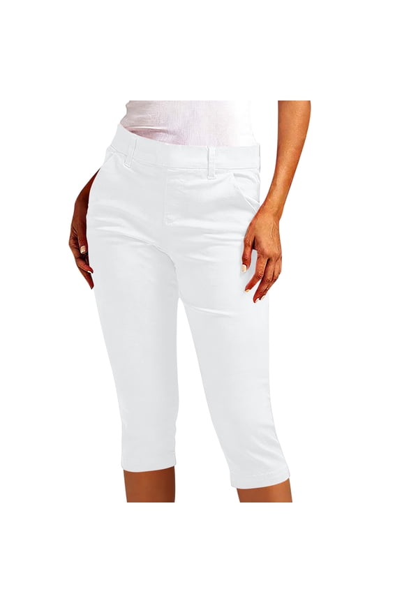 Chino Pants for Women with Pocket Stretchy Capri Pants Pull on Slimming Trousers Casual Hiking Clothes