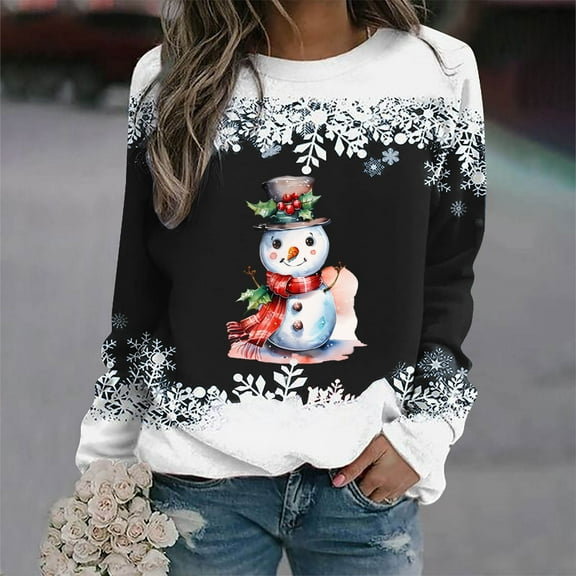 Riecok Christmas Fall Sweatshirts for Women Long Sleeves Collared Neck Christmas Funny Graphic Comfy Loose Oversized Fashion Soft Pullover Blouse Black XL