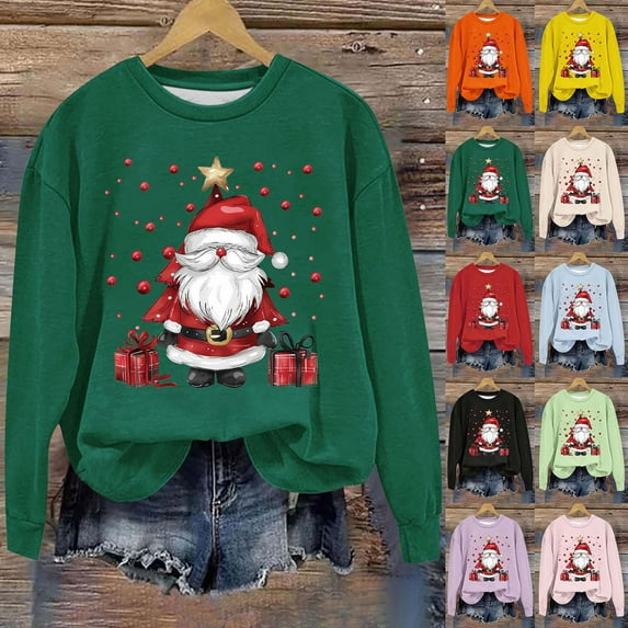 Riecok Christmas Fall Sweatshirts for Women Long Sleeves Crew Neck Wintertime Christmas Funny Graphic Oversized Soft Fashion Outfit Holiday Sweatshirts Pullover Hoodless Tops Yellow M