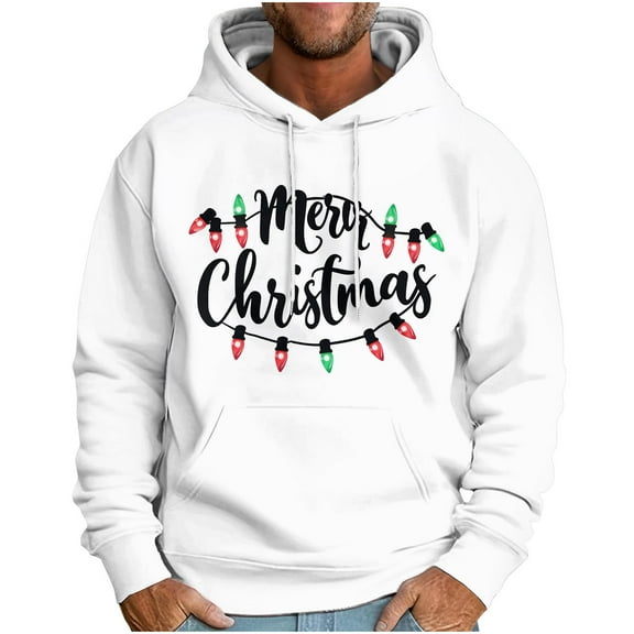 Riecok Christmas Mens Hoodies Long Sleeve Hooded Pullover Sweatshirts Tops Letter Print Baggy Fashion Clothes Drawstring