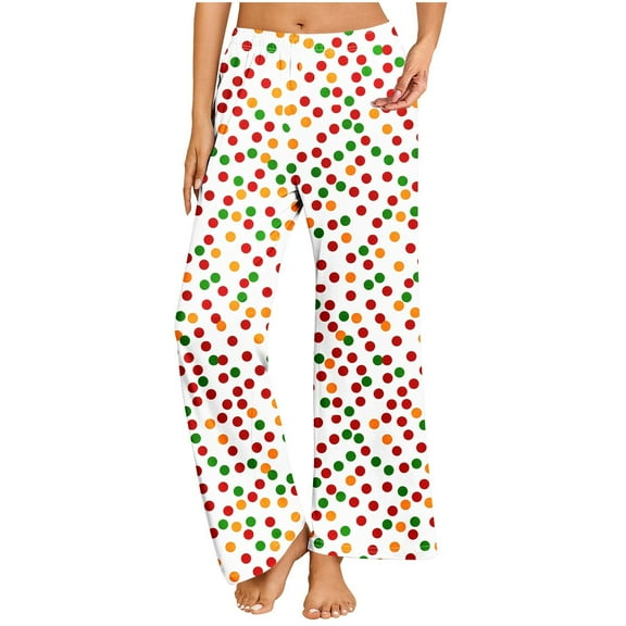 Riecok Christmas Pajama Pants for Women Elastic Waist Straight Leg Pajama Bottoms Cute Print Trendy Casual Lounge Pants Multicolor 4XL