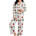 thumbnail image 1 of Riecok Christmas Pajama Sets for Women Xmas Tree Claus Printed 2 Piece PJs Sleepwear Button down Shirt and Pant Holiday Loungewear, 1 of 6